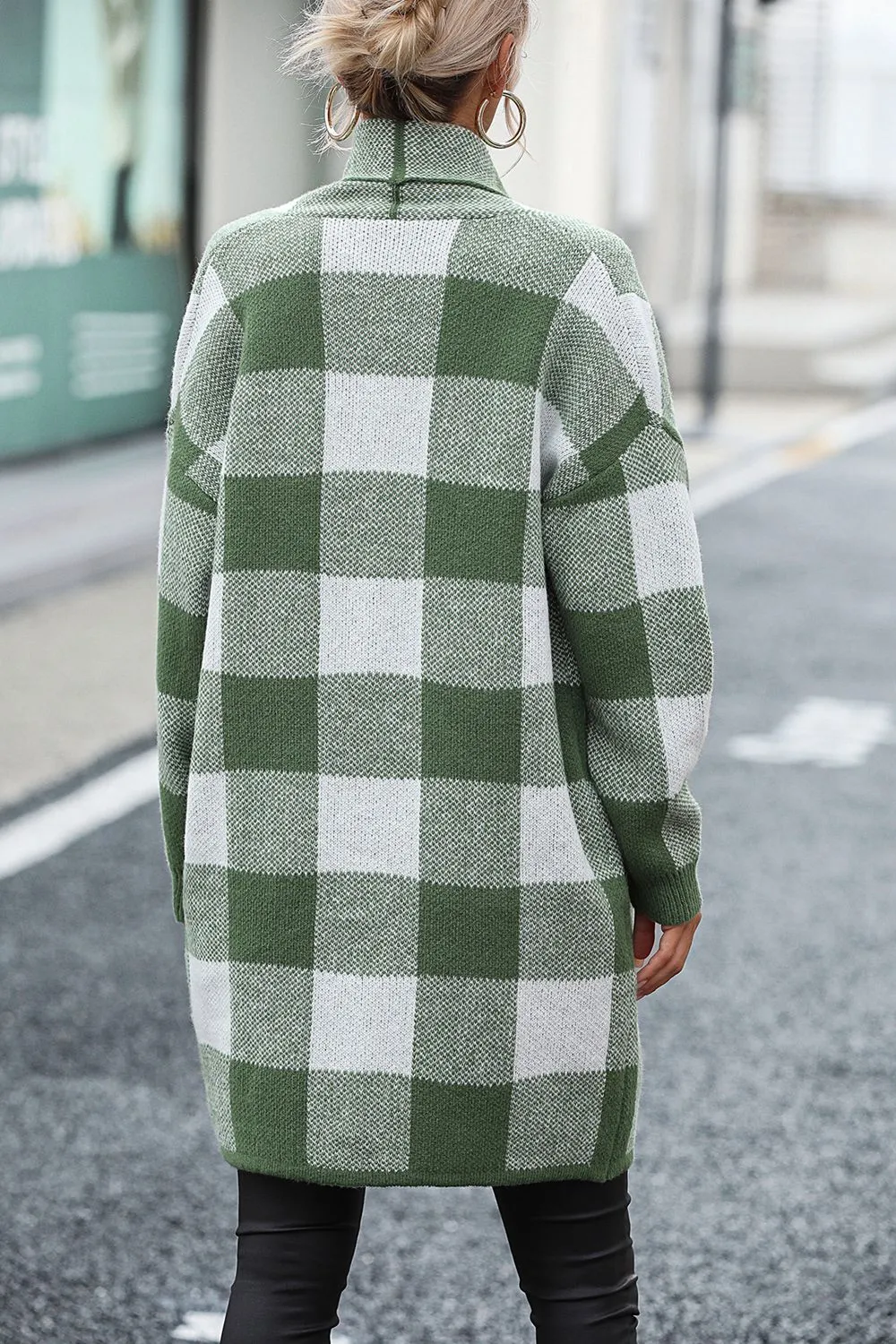Plaid Dropped Shoulder Cardigan with Pocket, image 5