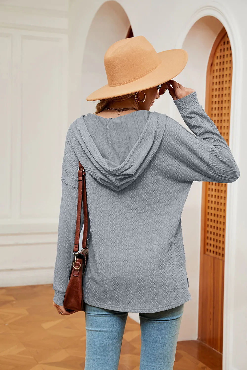 Half-Button Dropped Shoulder Hoodie, image 16