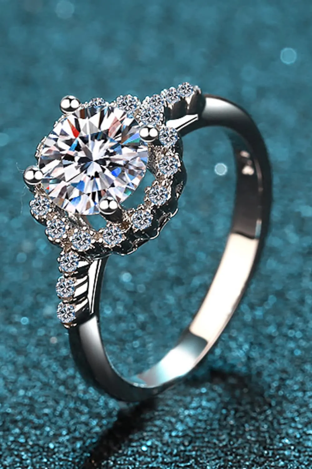 1 Carat Moissanite Rhodium-Plated Halo Ring, image 5