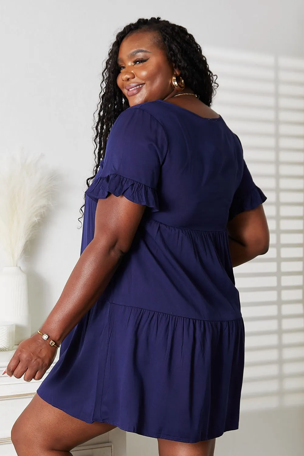 V-Neck Flounce Sleeve Tiered Dress, image 16