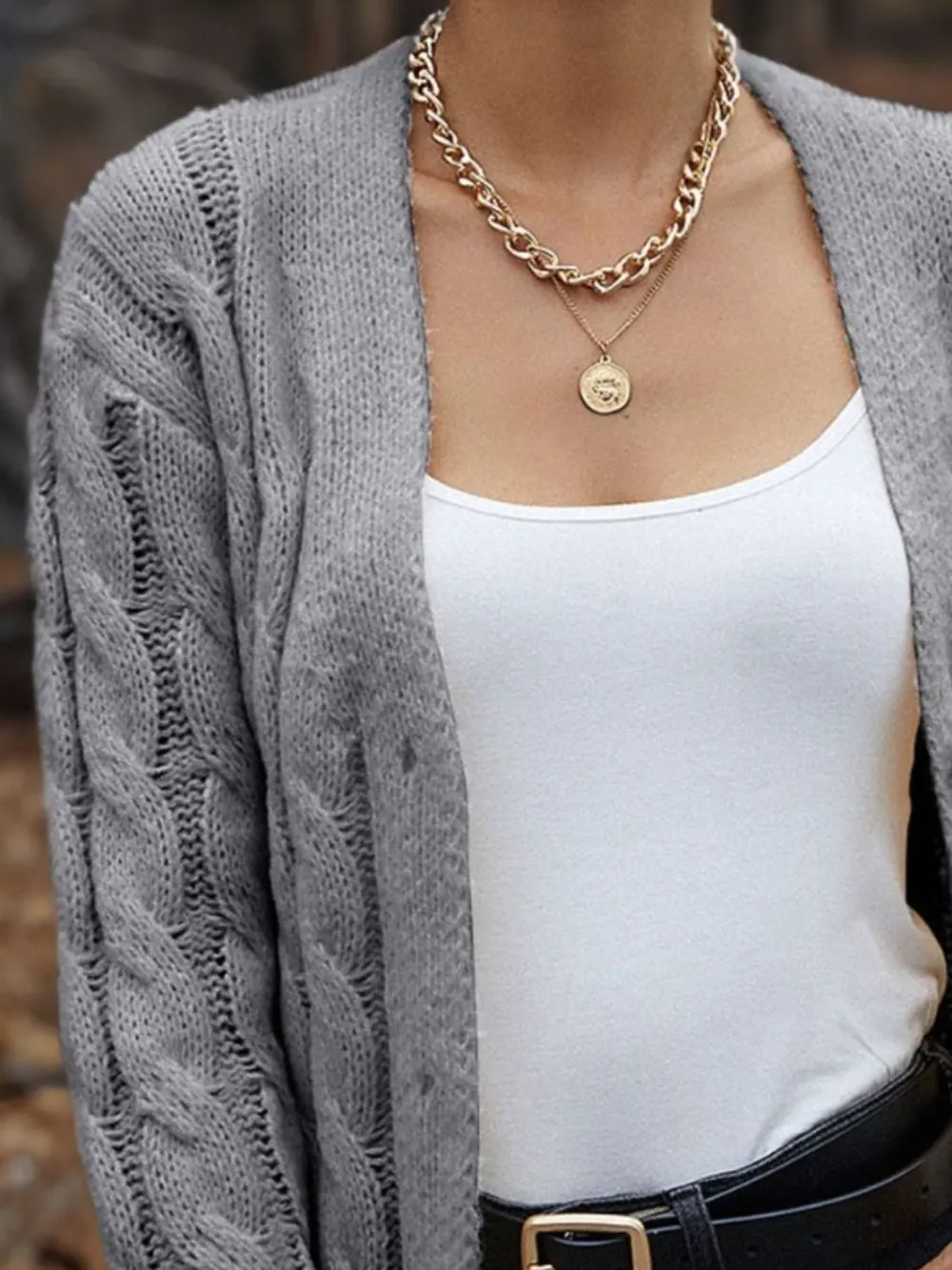 Cable-Knit Button Down Cardigan, image 3