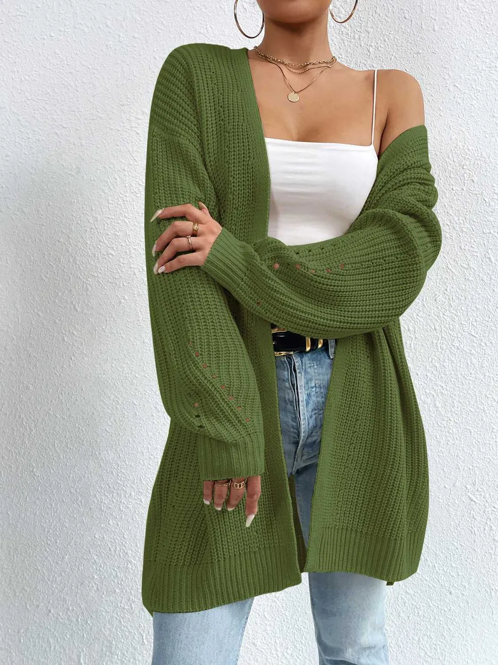 Open Front Dropped Shoulder Slit Cardigan, image 16