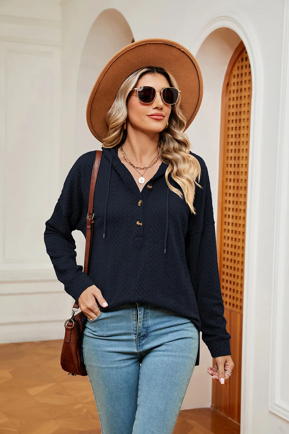 Half-Button Dropped Shoulder Hoodie, image 6