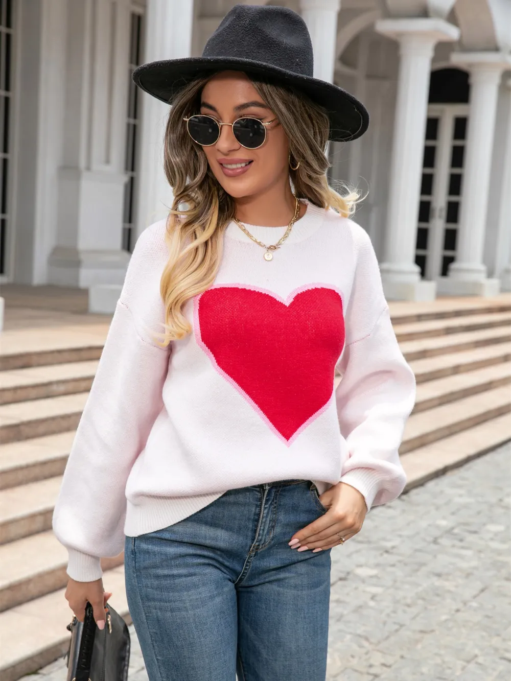 Heart Graphic Round Neck Sweater, image 6