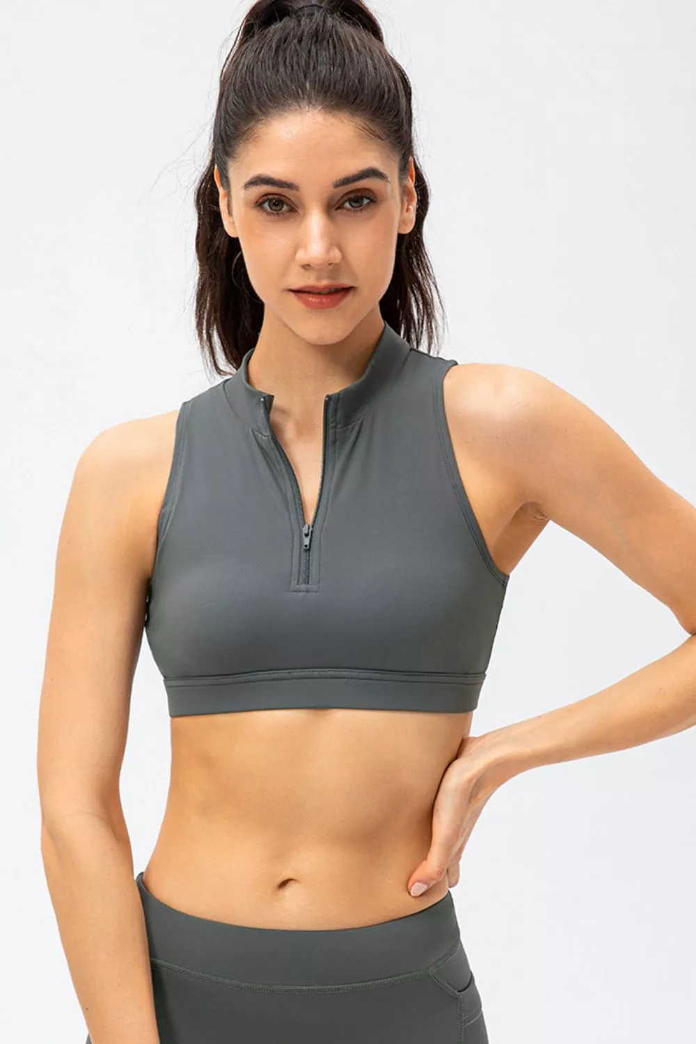Full Size Cropped Cutout Back Zipper Front Active Tank Top, image 2