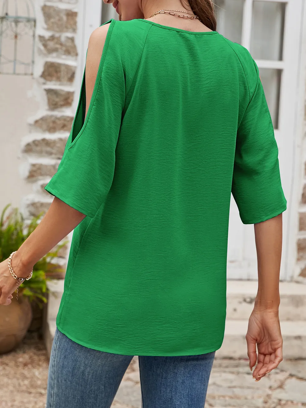 Textured Round Neck Split Sleeve Top, image 12