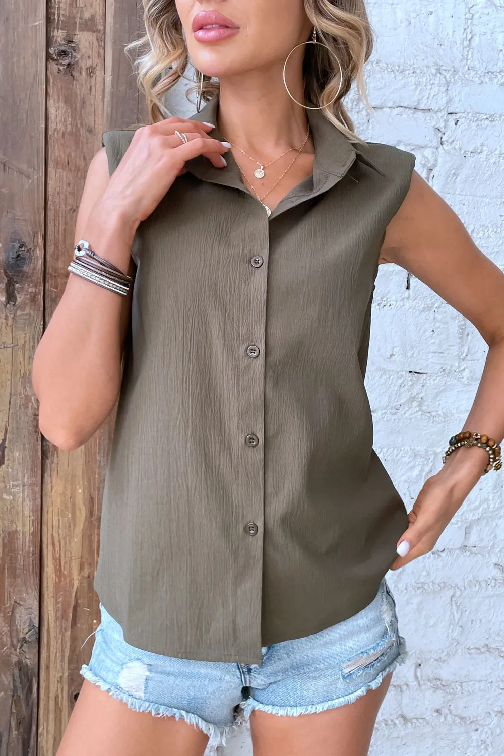 Collared Neck Sleeveless Shirt, image 4
