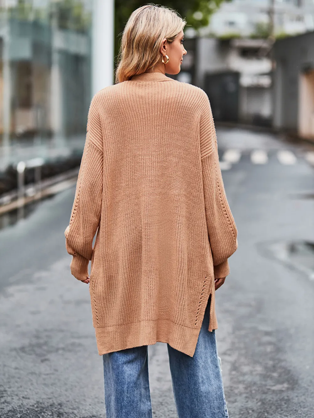 Long Sleeve Waffle-Knit Cardigan, image 12