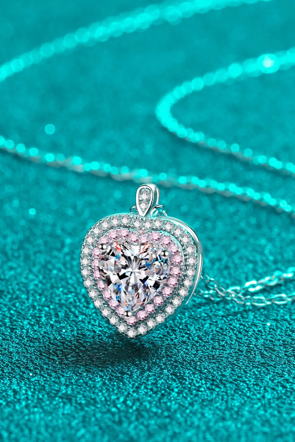 925 Sterling Silver 1 Carat Moissanite Heart Pendant Necklace, image 4