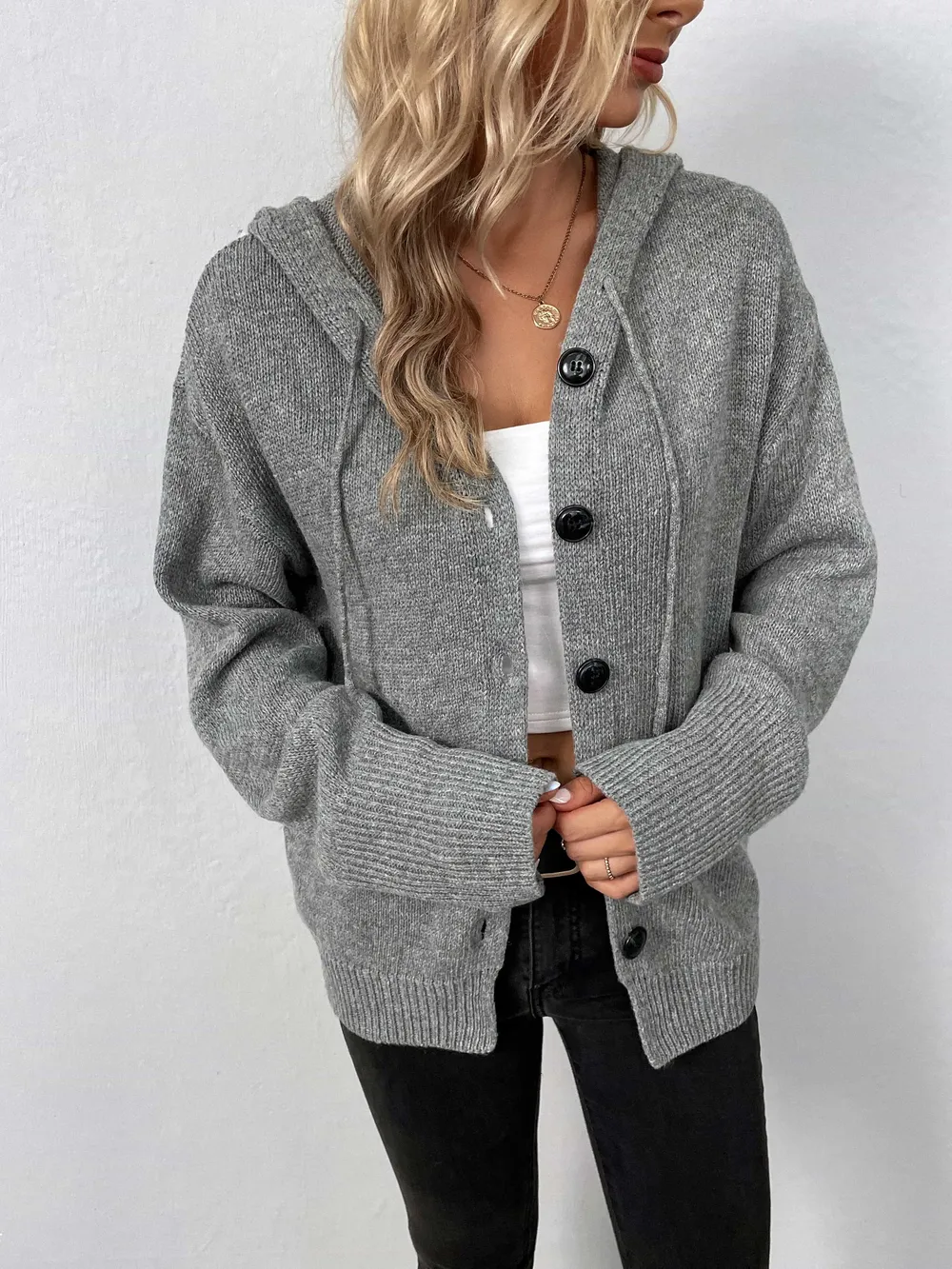 Button-Down Long Sleeve Hooded Sweater, image 8
