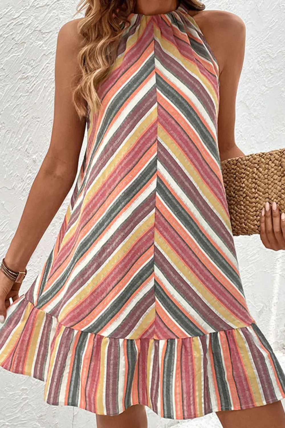 Striped Round Neck Sleeveless Mini Dress, image 5