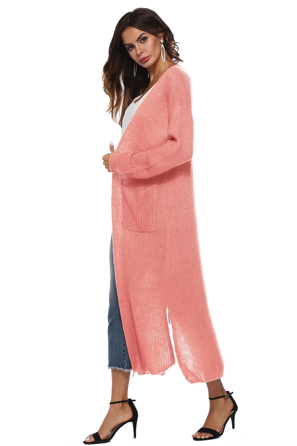 Long Sleeve Open Front Buttoned Cardigan, image 9