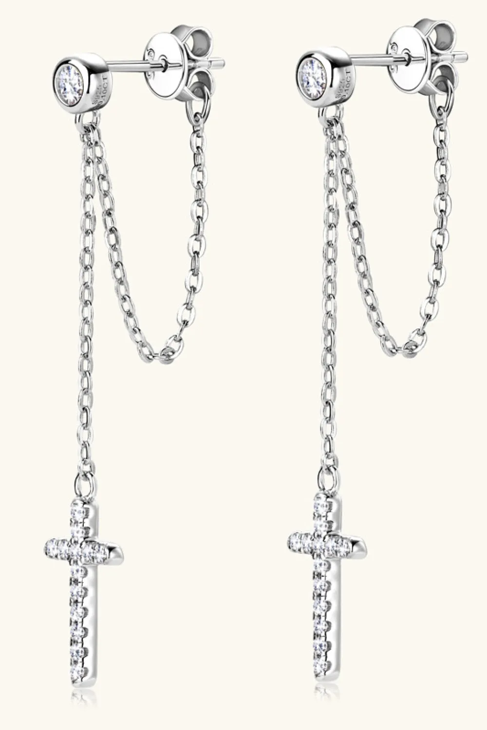 Moissanite 925 Sterling Silver Cross Earrings, image 5