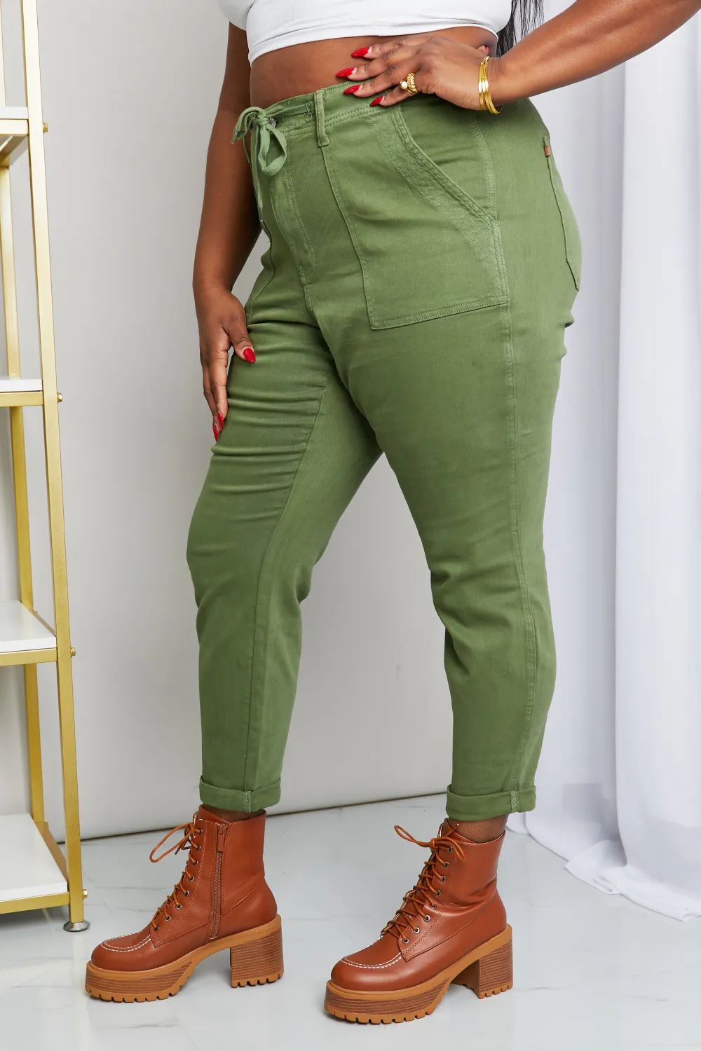 Full Size Drawstring Waist Pocket Jeans, image 8