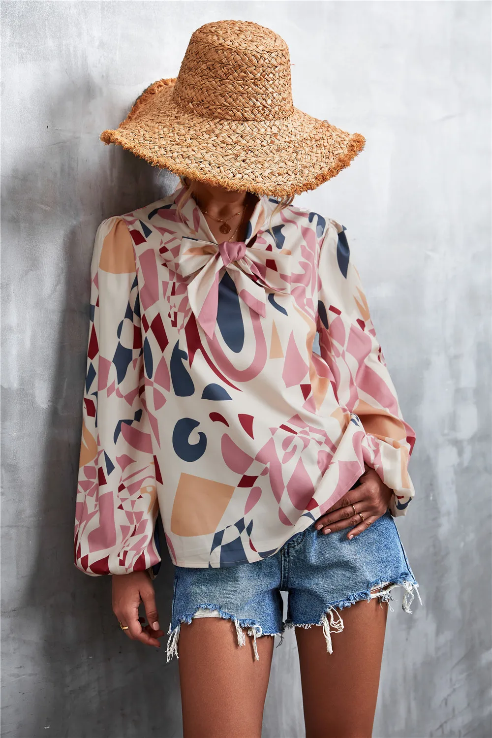 Printed Tie Neck Puff Sleeve Blouse, image 18