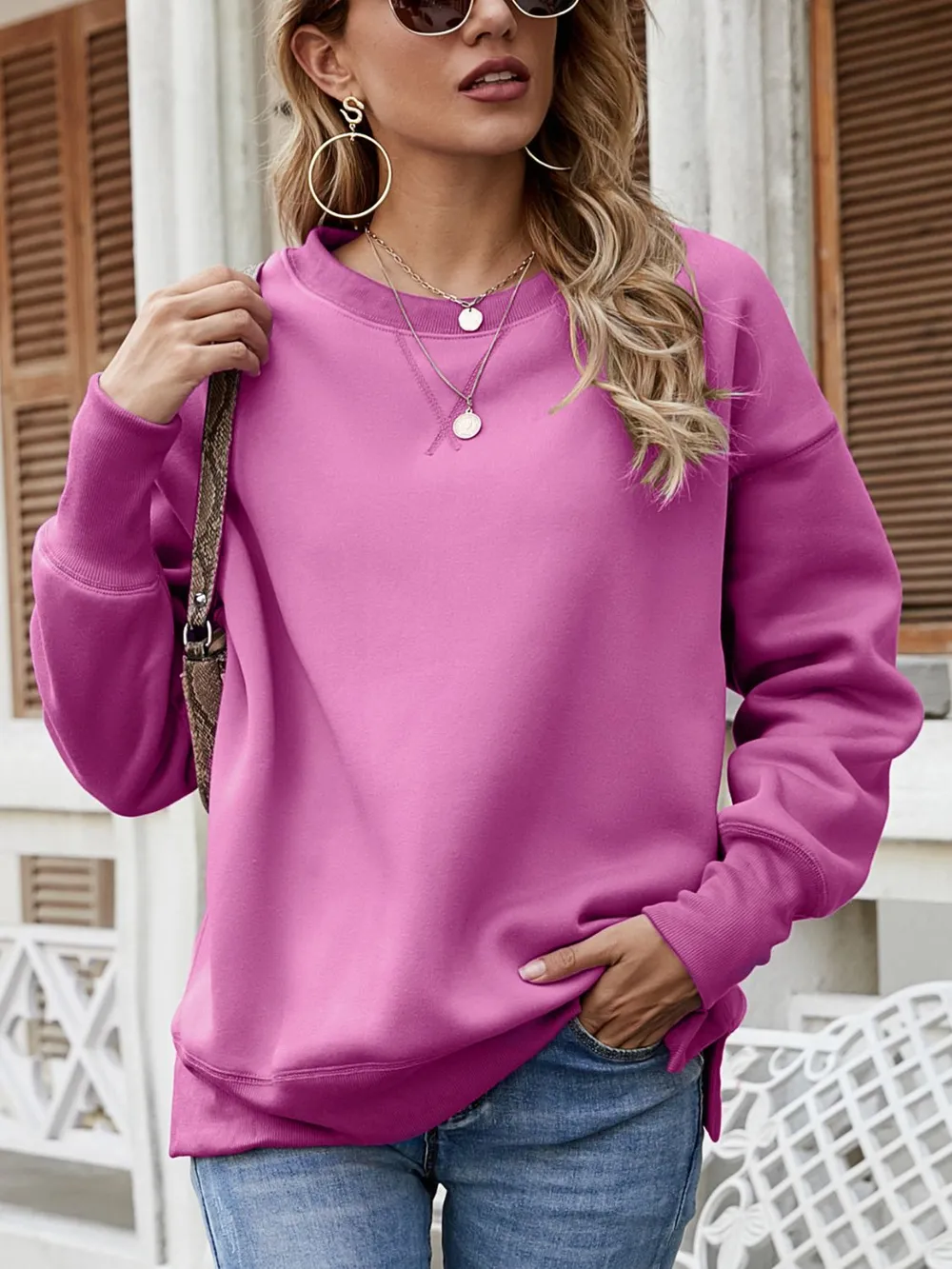 Dropped Shoulder Slit Sweatshirt, image 6