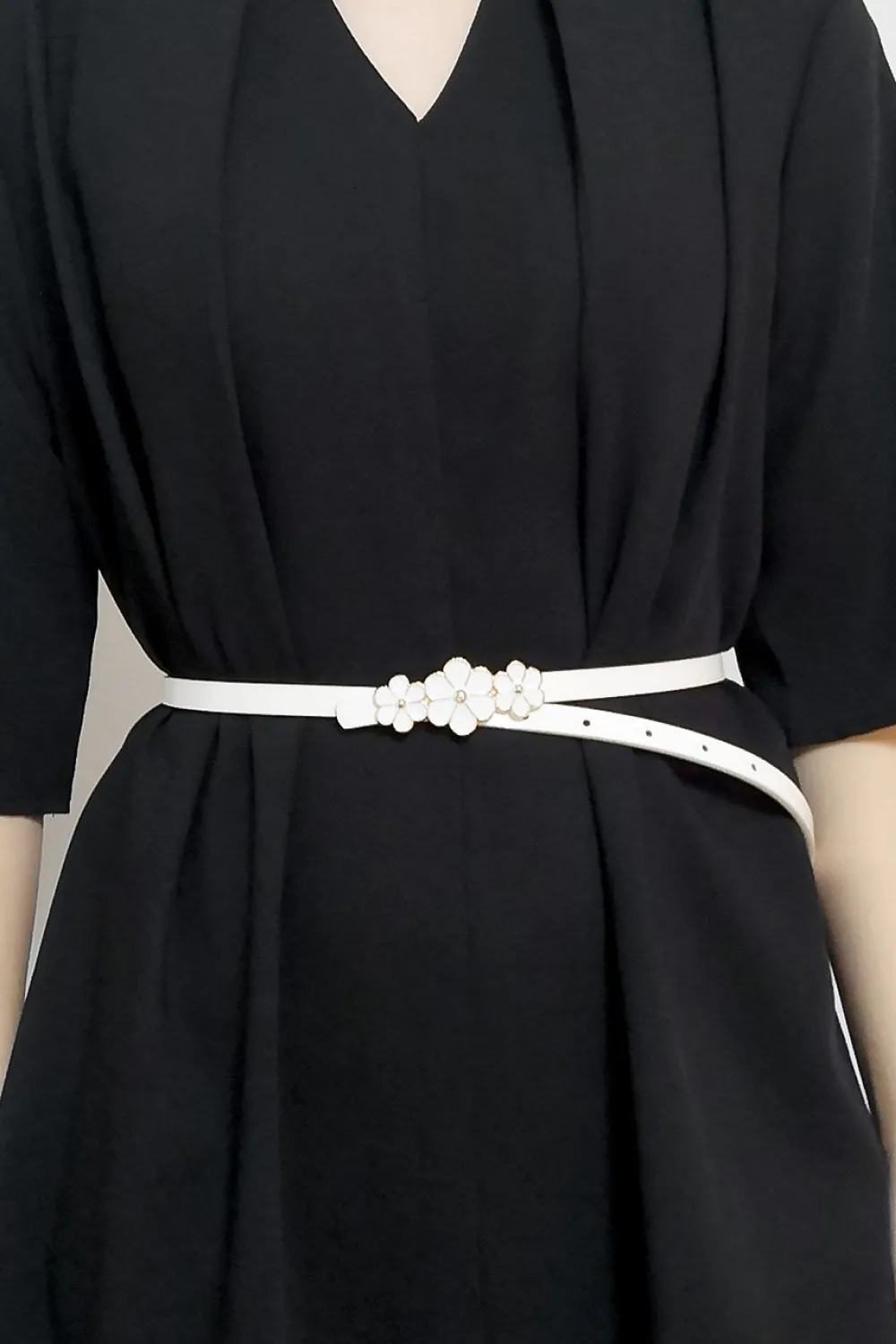Flower Decor Skinny PU Belt, image 2