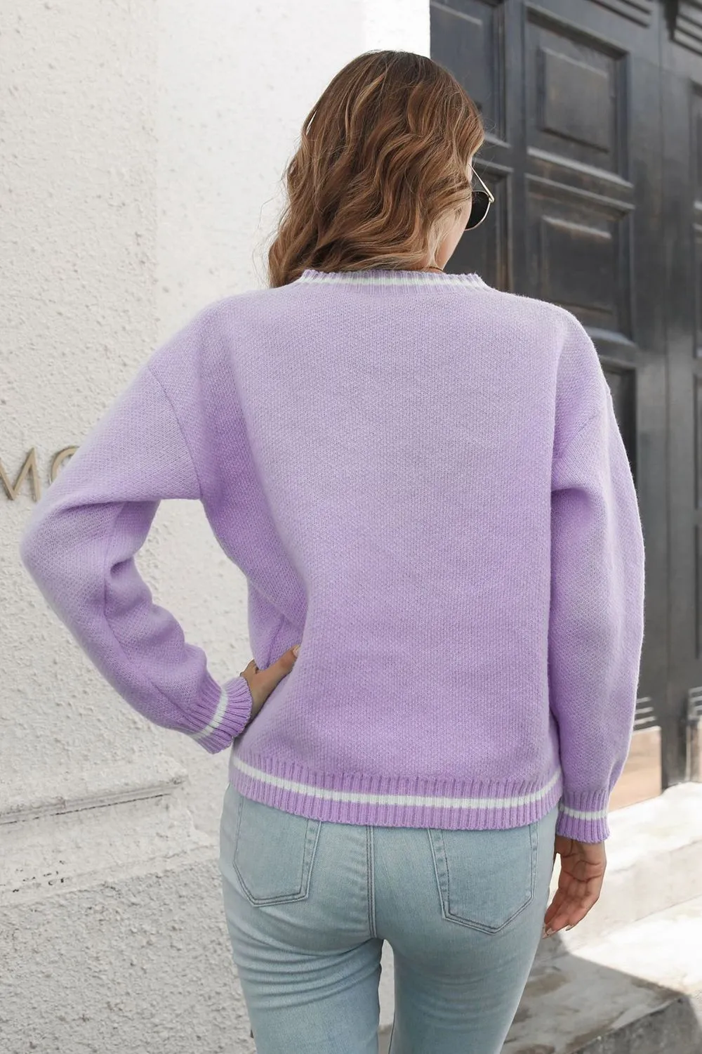 Skeleton Pattern V-Neck Long Sleeve Pullover Sweater, image 2