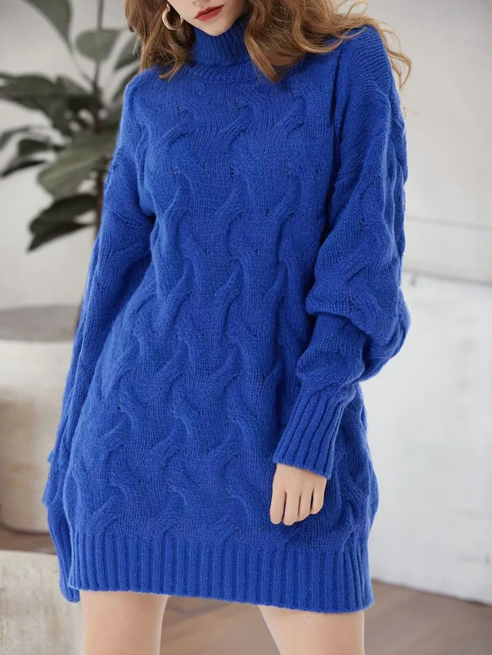 Cable-Knit Turtleneck Sweater Dress, image 3