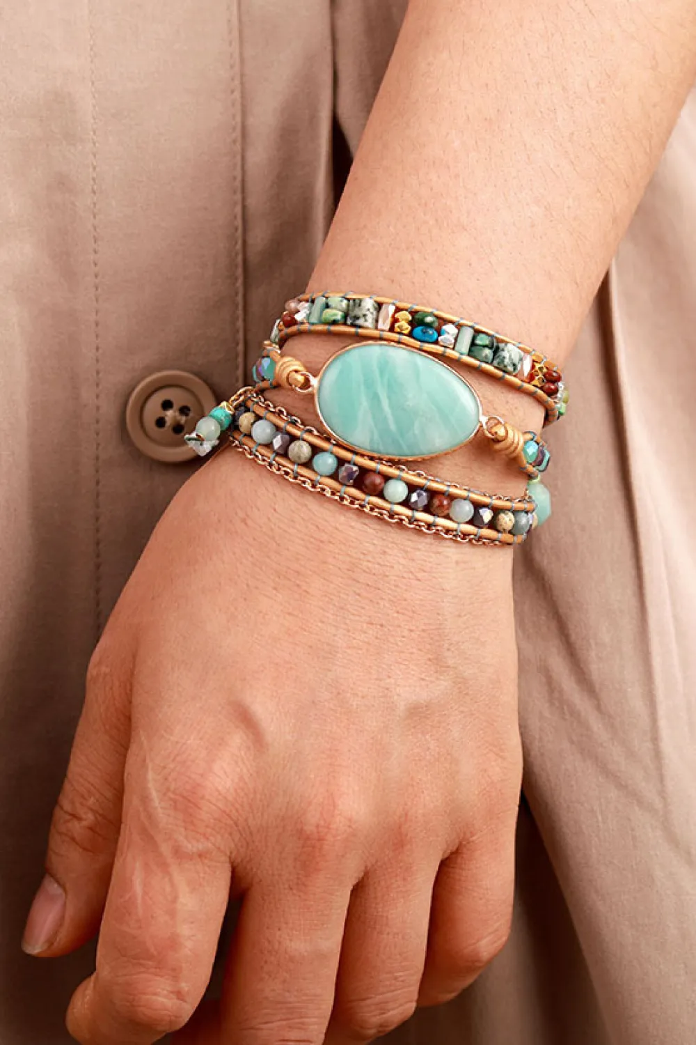 Handmade Natural Stone Beaded Triple Layer Bracelet, image 2