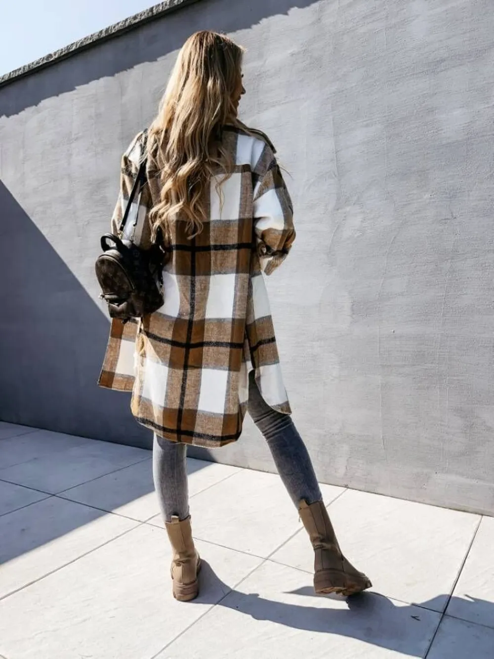 Plaid Collared Neck Longline Shirt, image 8