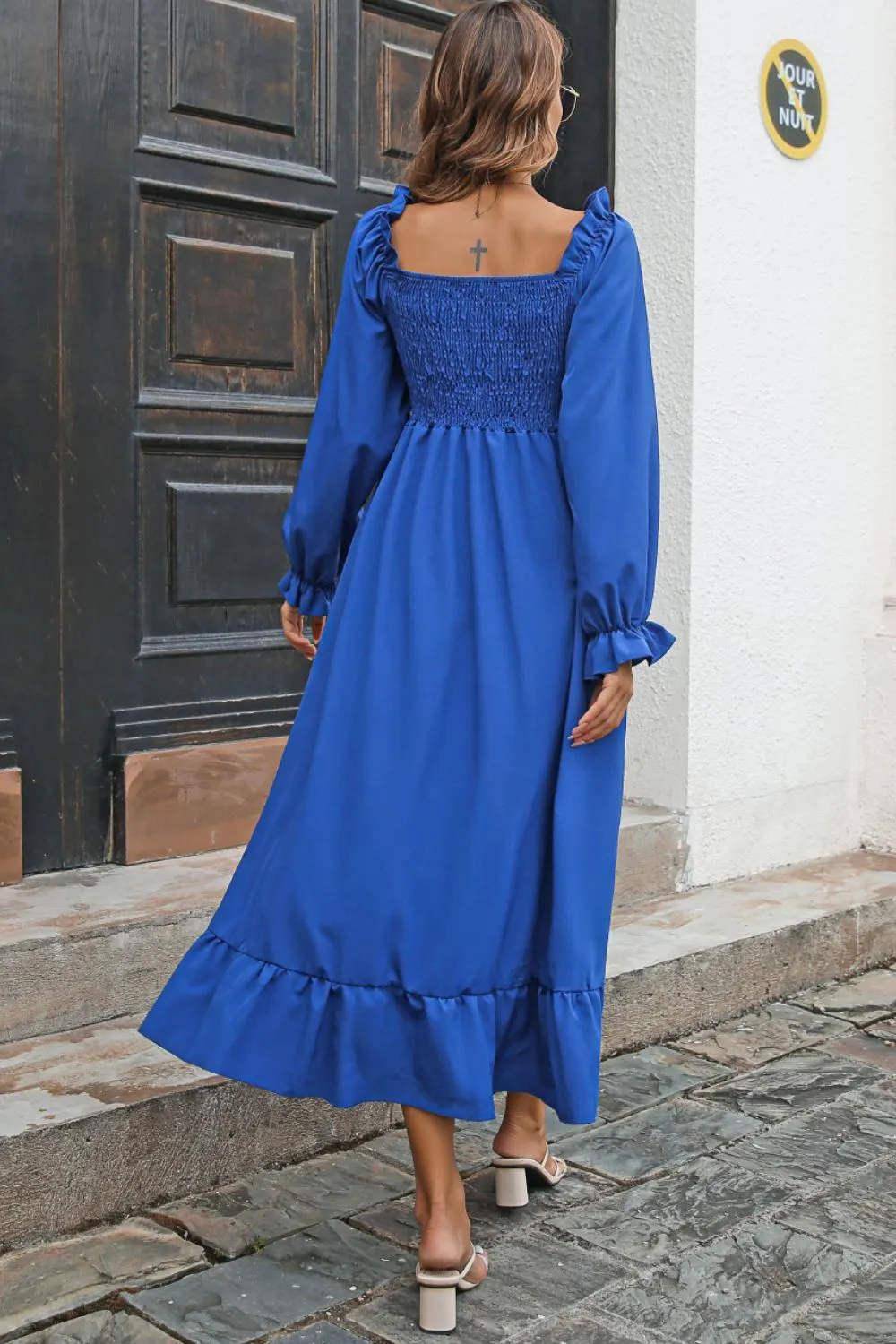 Smocked Ruffle Hem Flounce Sleeve Dress, image 20
