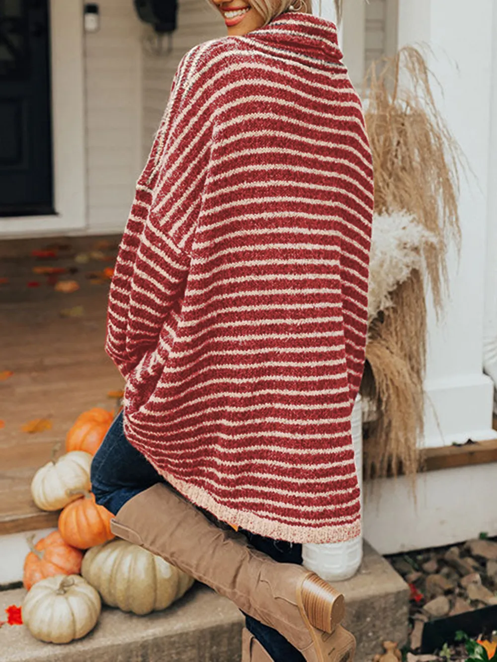 Striped Turtleneck Sweater with Pockets, image 6
