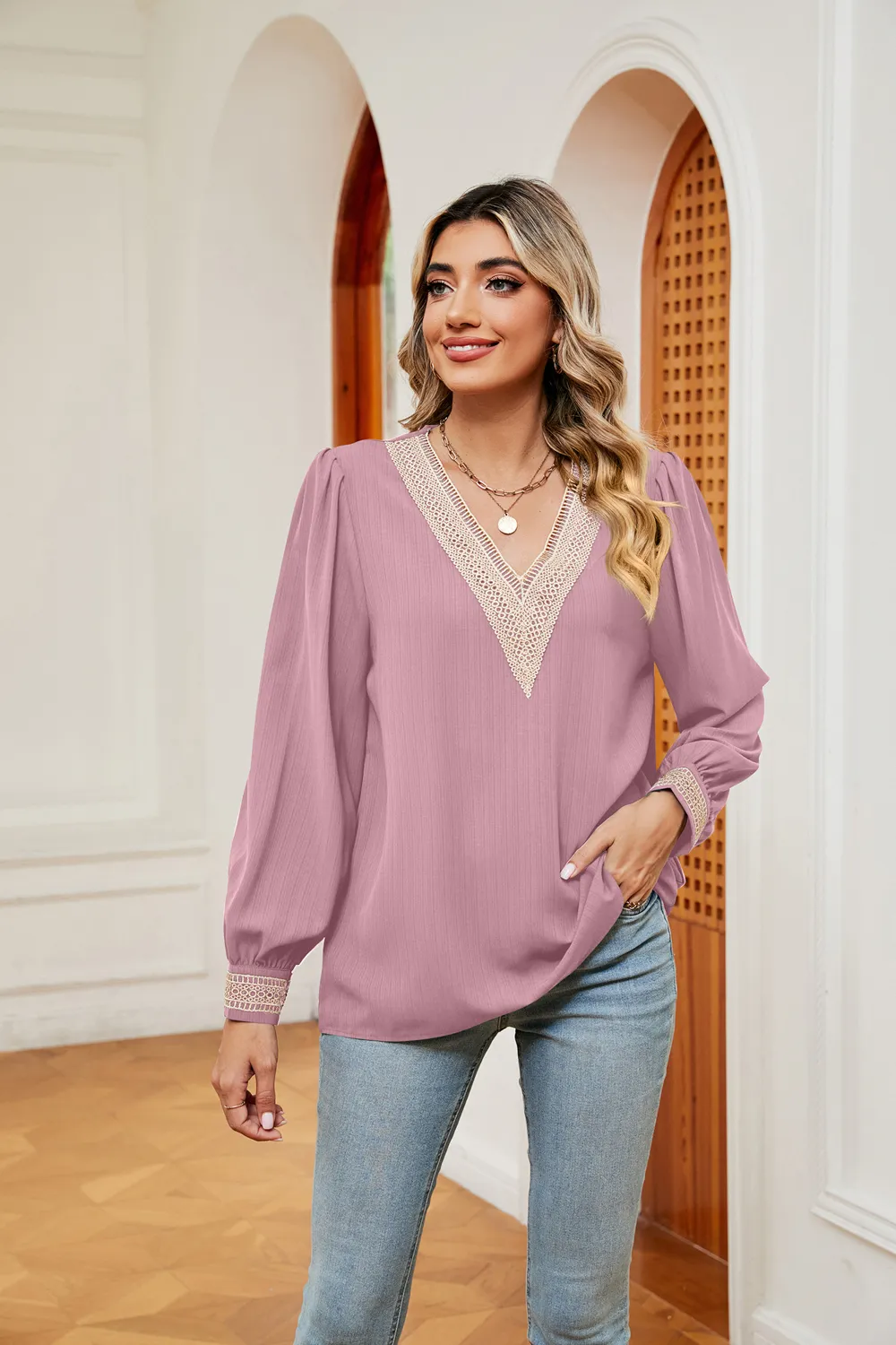 Contrast Puff Sleeve Blouse, image 8
