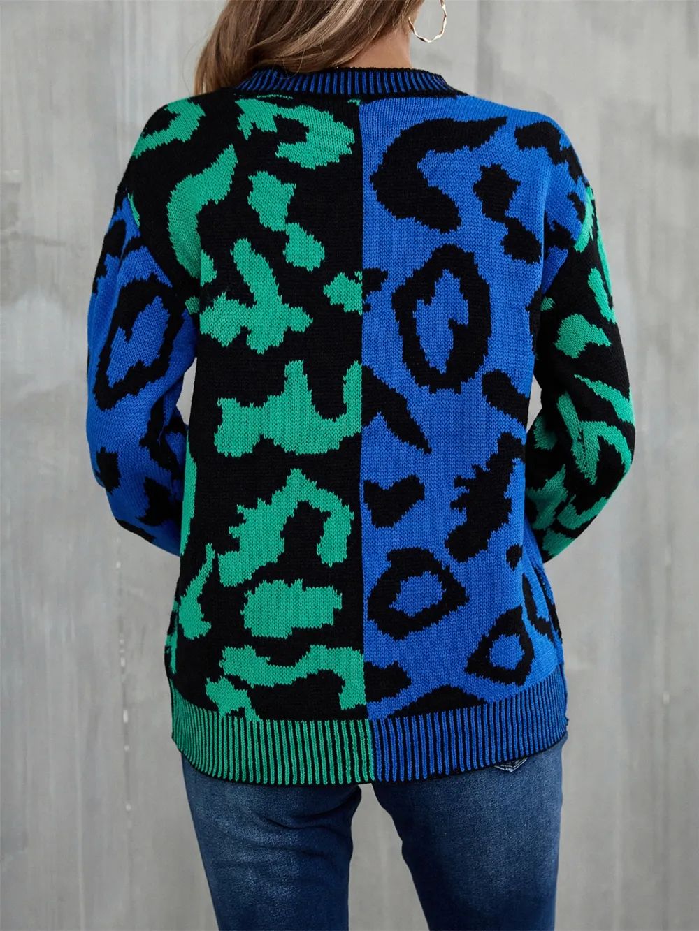Leopard Round Neck Long Sleeve Sweater, image 6