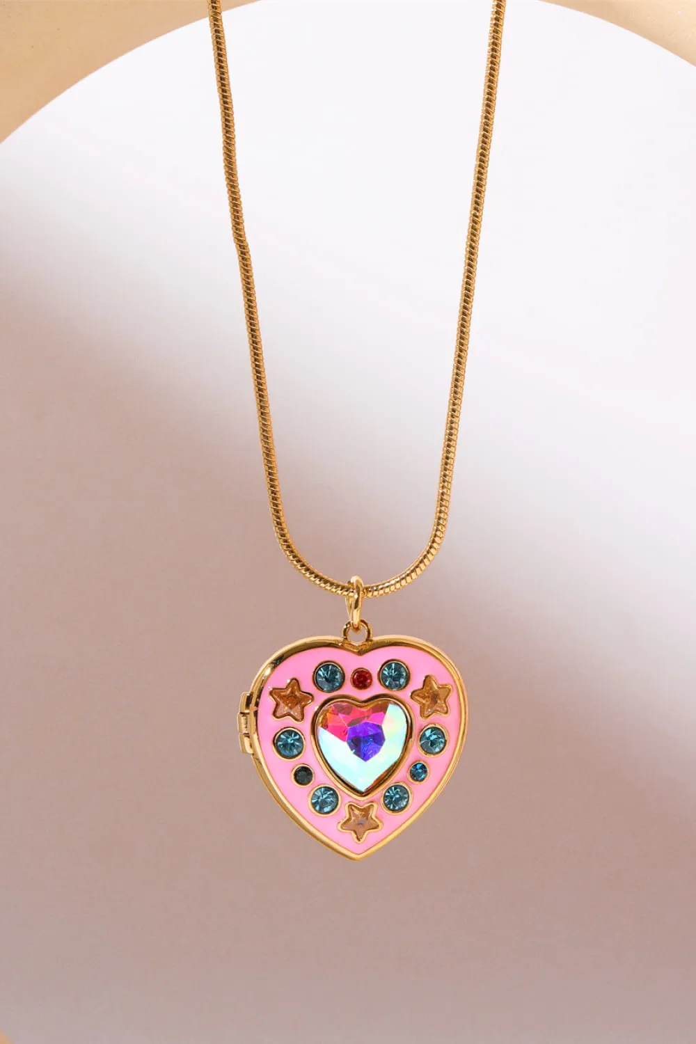 Rhinestone Decor Heart Box Pendant Necklace, image 4