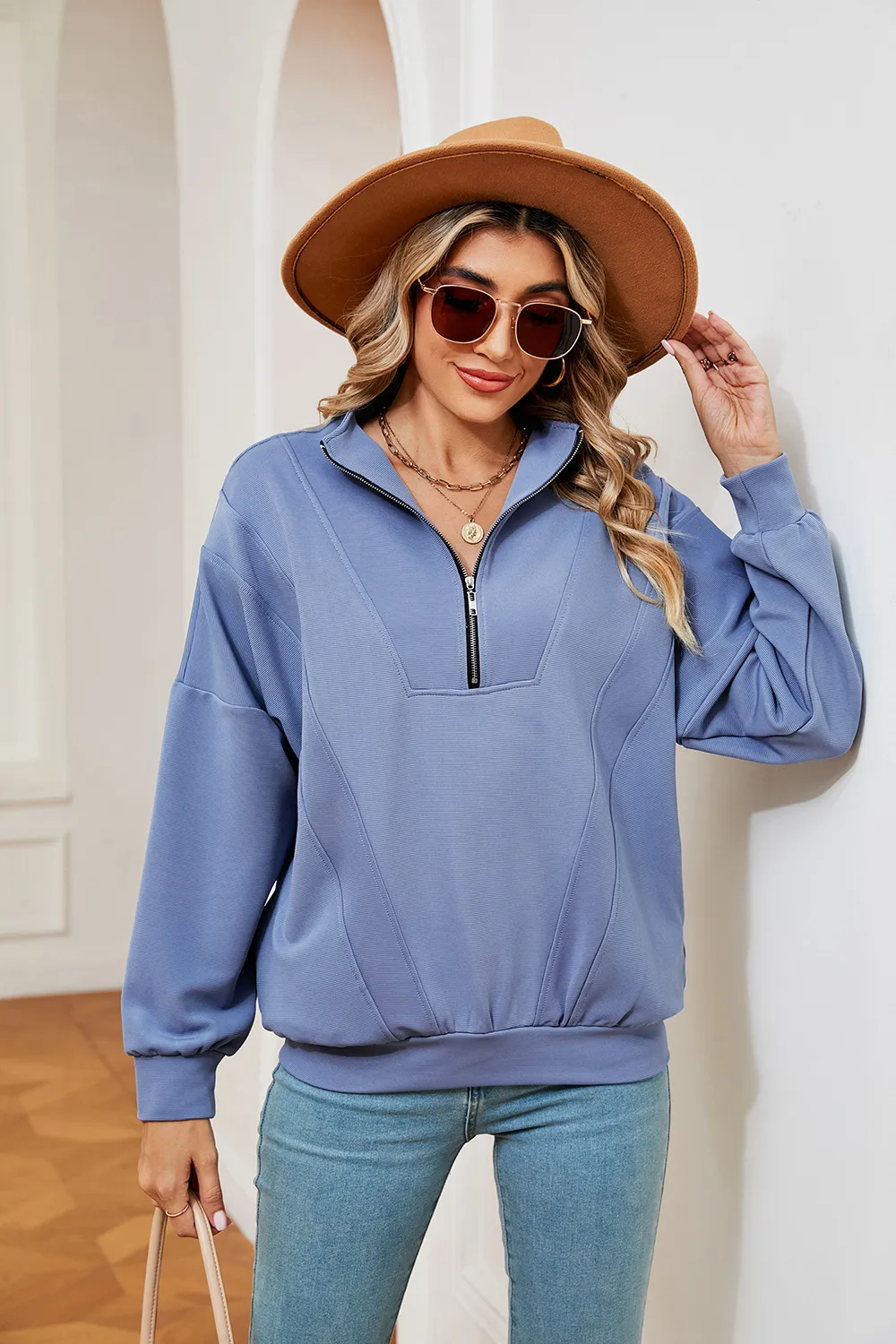 Half-Zip Dropped Shoulder Sweatshirt, image 5