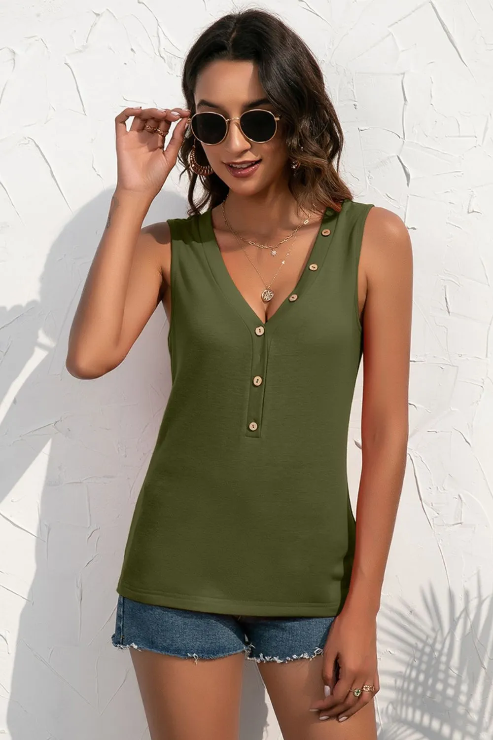 Buttoned Deep V Tank, image 14