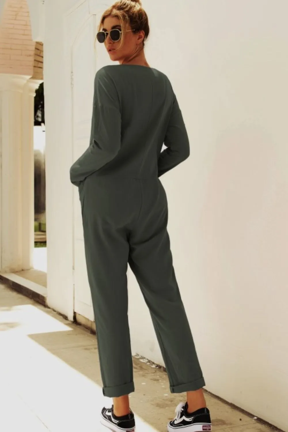 Buttoned Drop Shoulder Pocket Jumpsuit, image 10