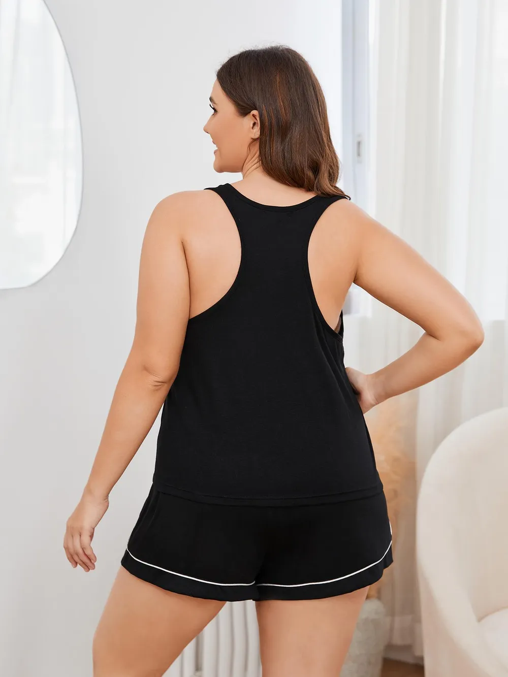Plus Size Contrast Piping Racerback Tank and Shorts Lounge Set, image 12
