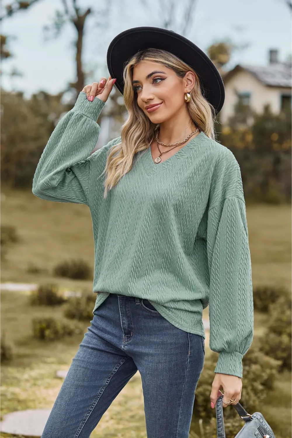 V-Neck Dropped Shoulder Blouse, image 6