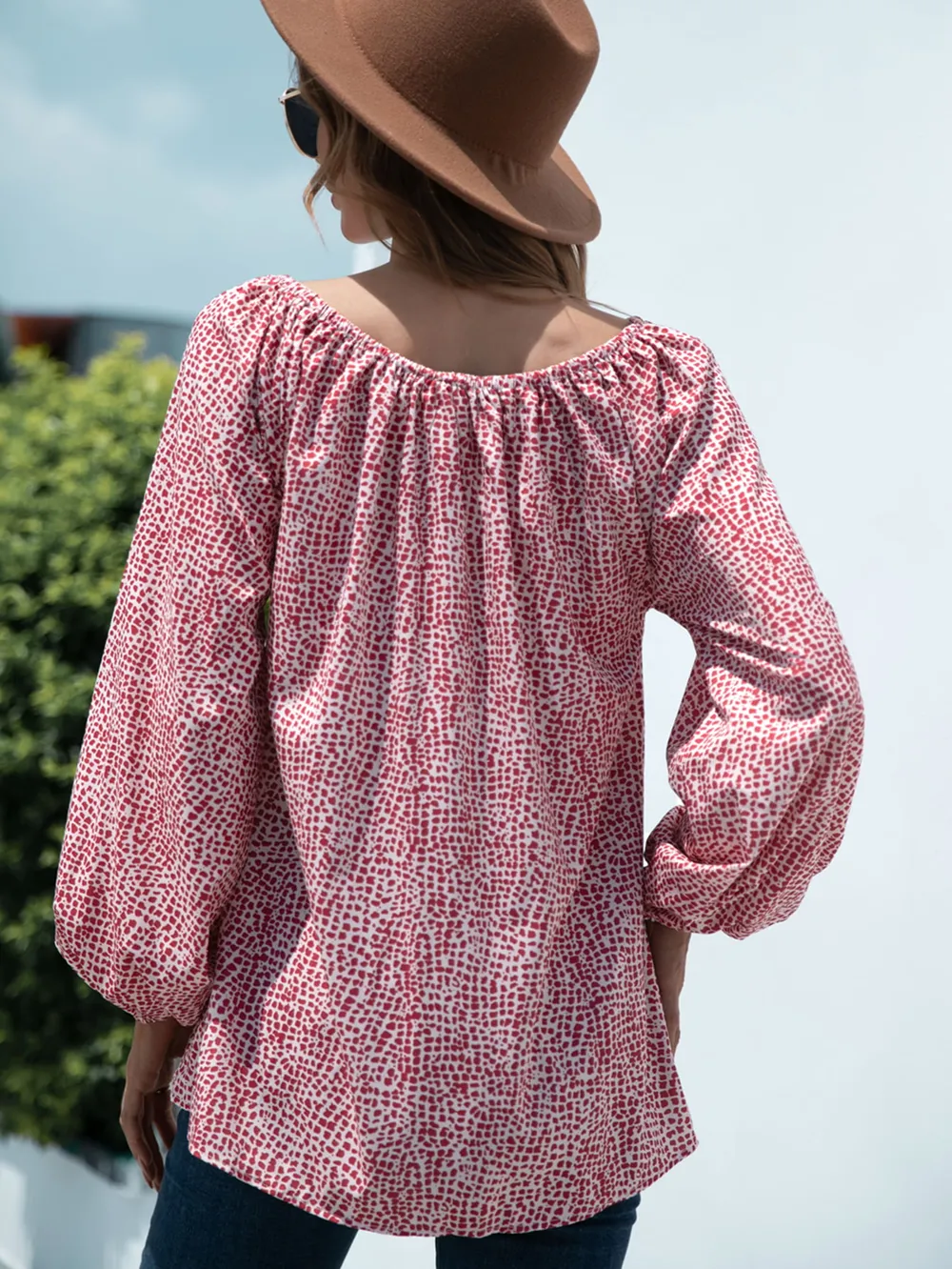 Printed Tie-Neck Balloon Sleeve Blouse, image 8