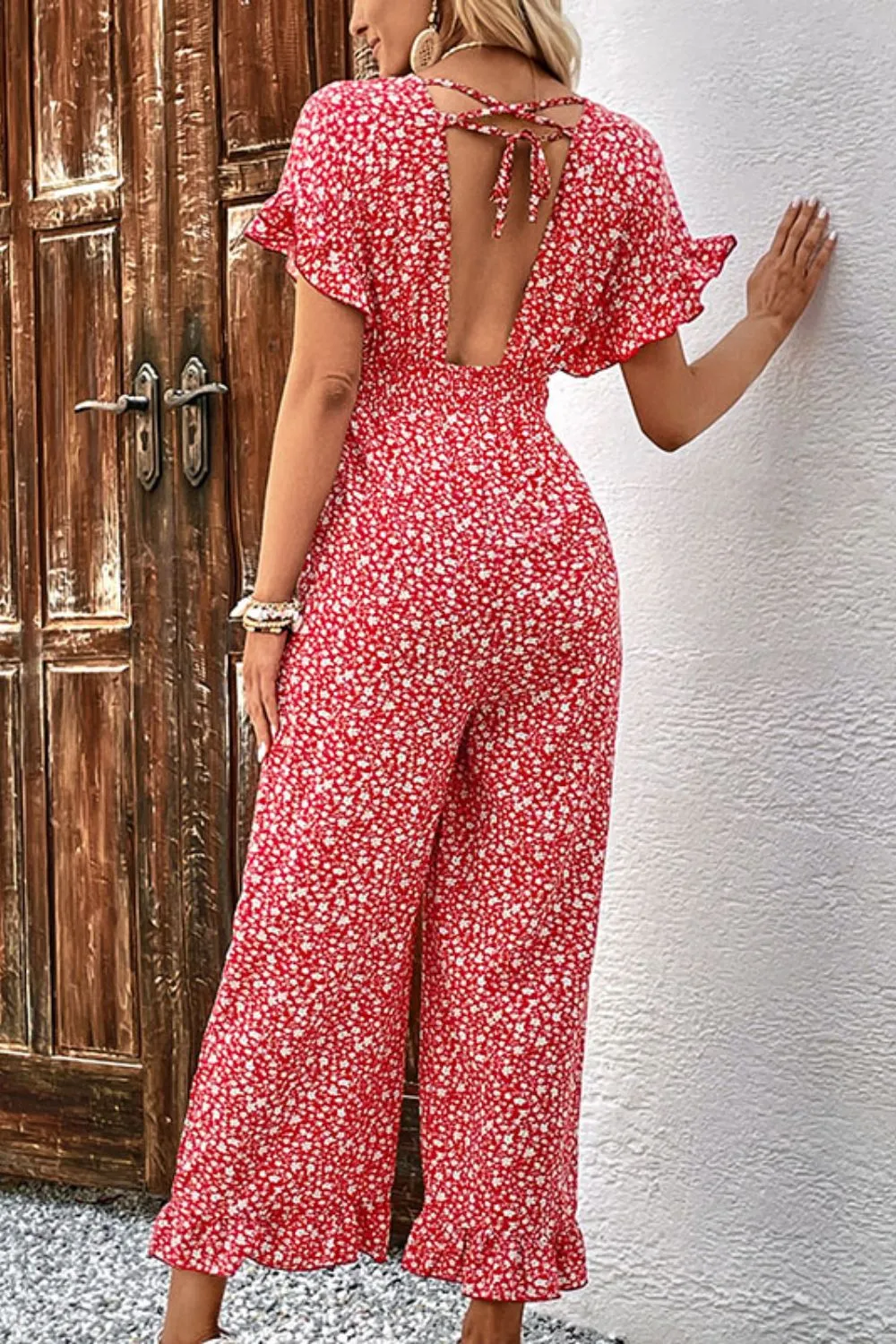 Printed Tie Back Ruffled Jumpsuit, image 5