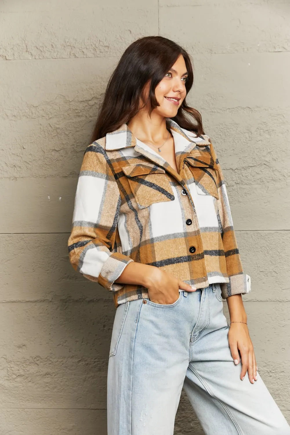 Plaid Collared Neck Jacket with Breast Pockets, image 14