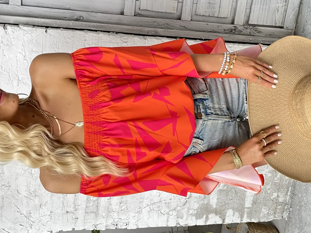 Printed Off-Shoulder Bell Sleeve Blouse, image 9