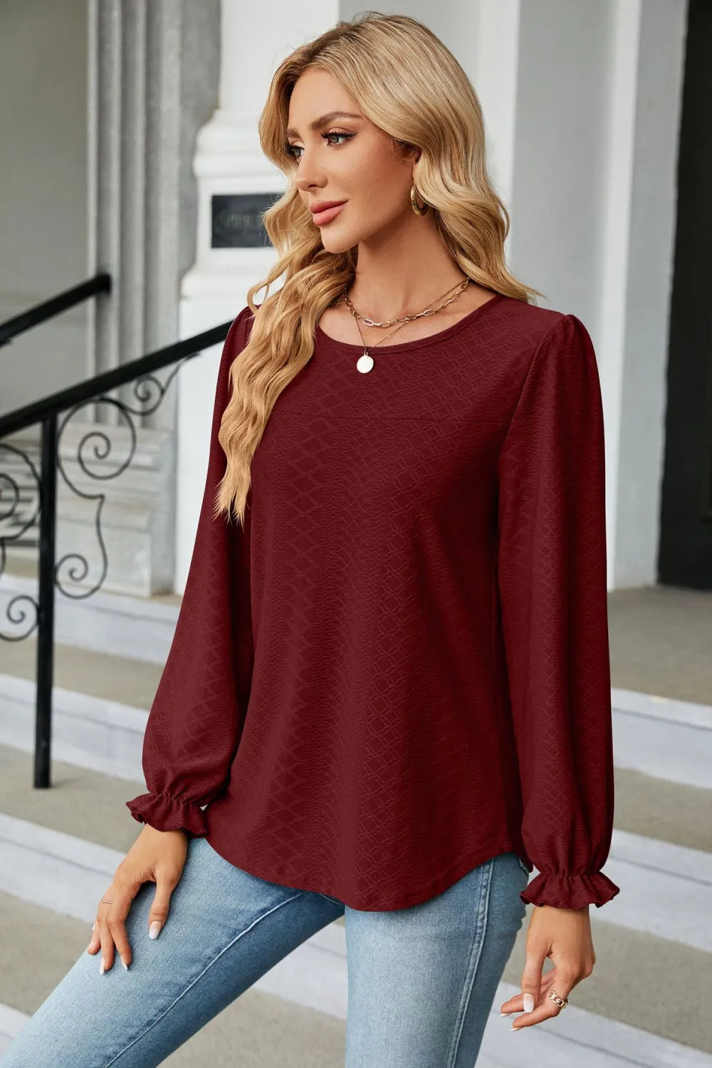 Round Neck Flounce Sleeve Blouse, image 23