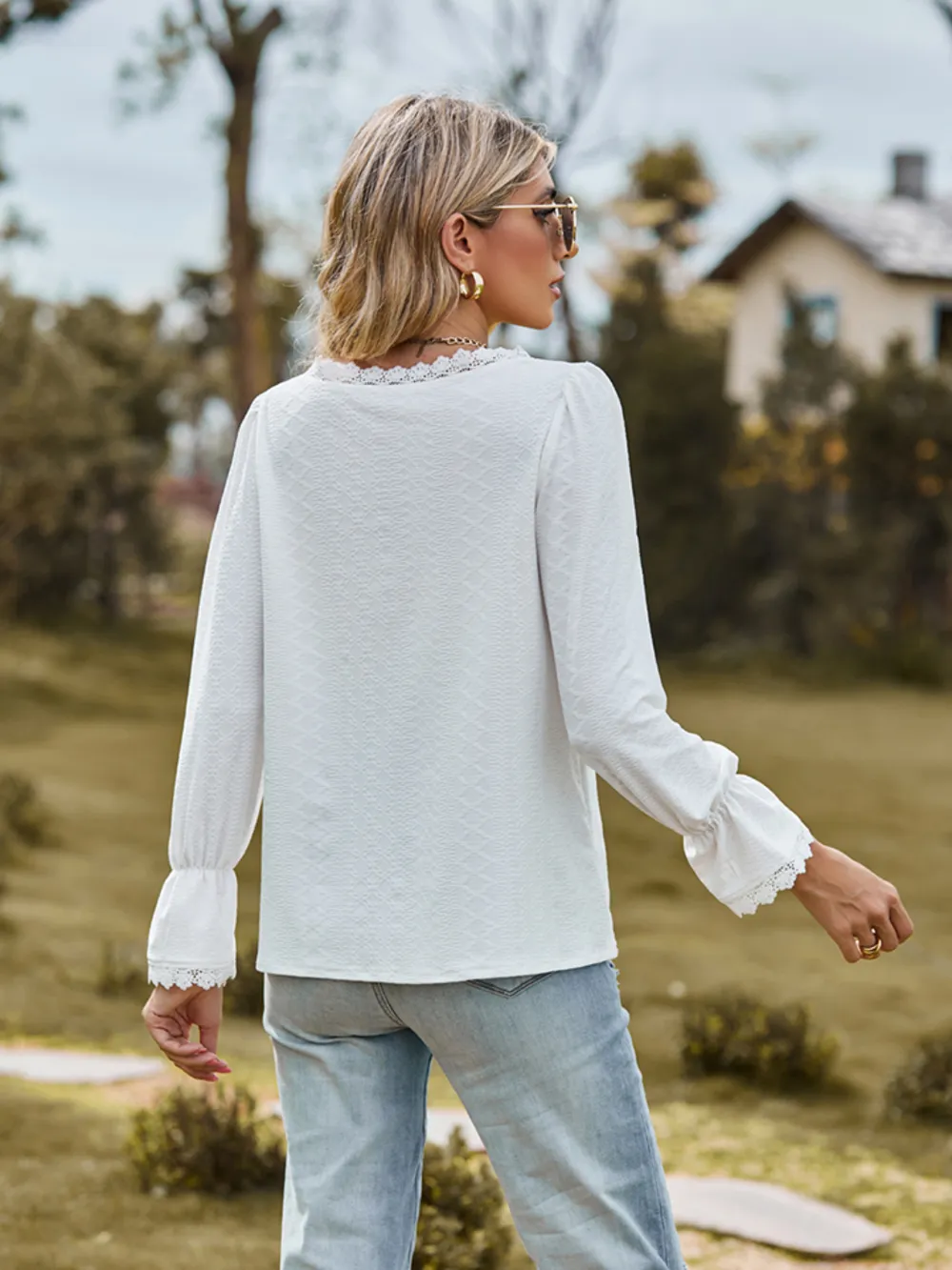 V-Neck Flounce Sleeve Blouse, image 3