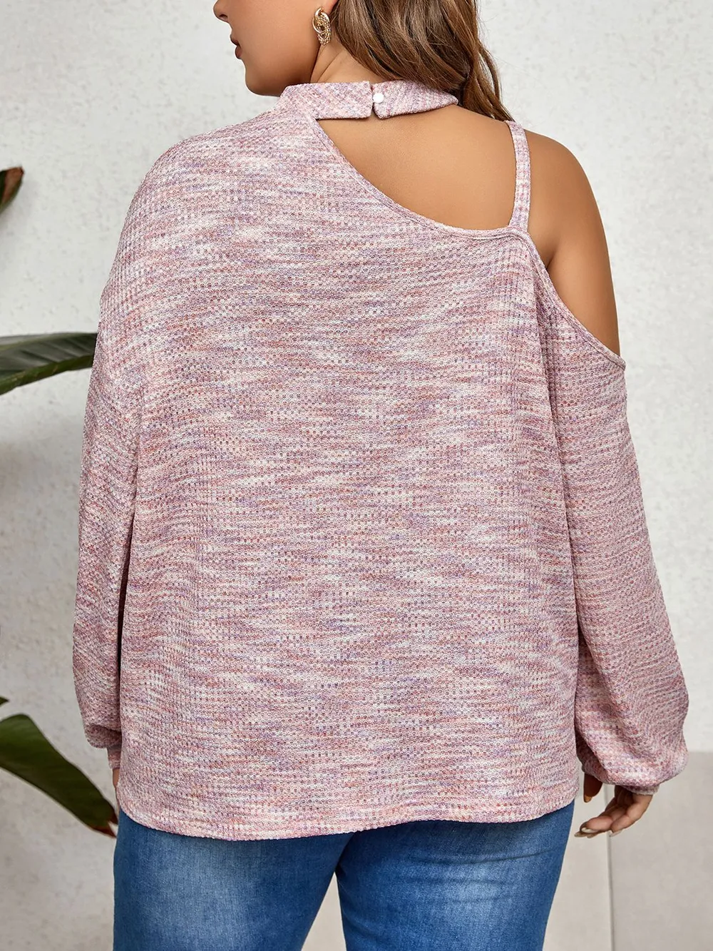 Plus Size Mock Neck Cutout Shoulder Blouse, image 5
