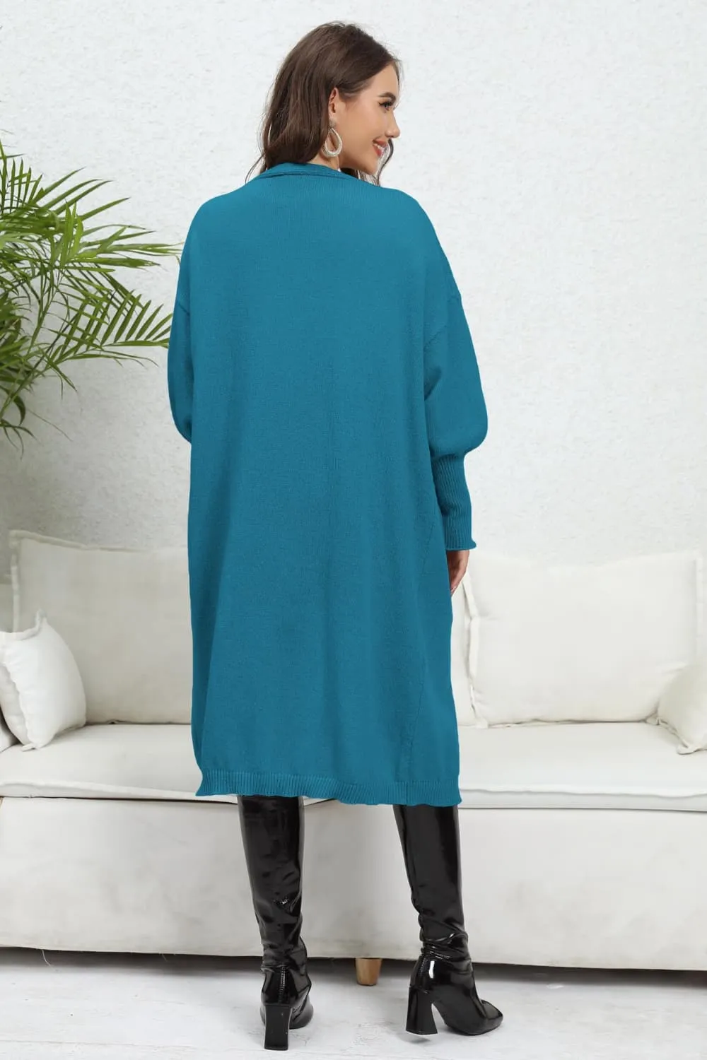 Lantern Sleeve Open Front Pocketed Cardigan, image 21