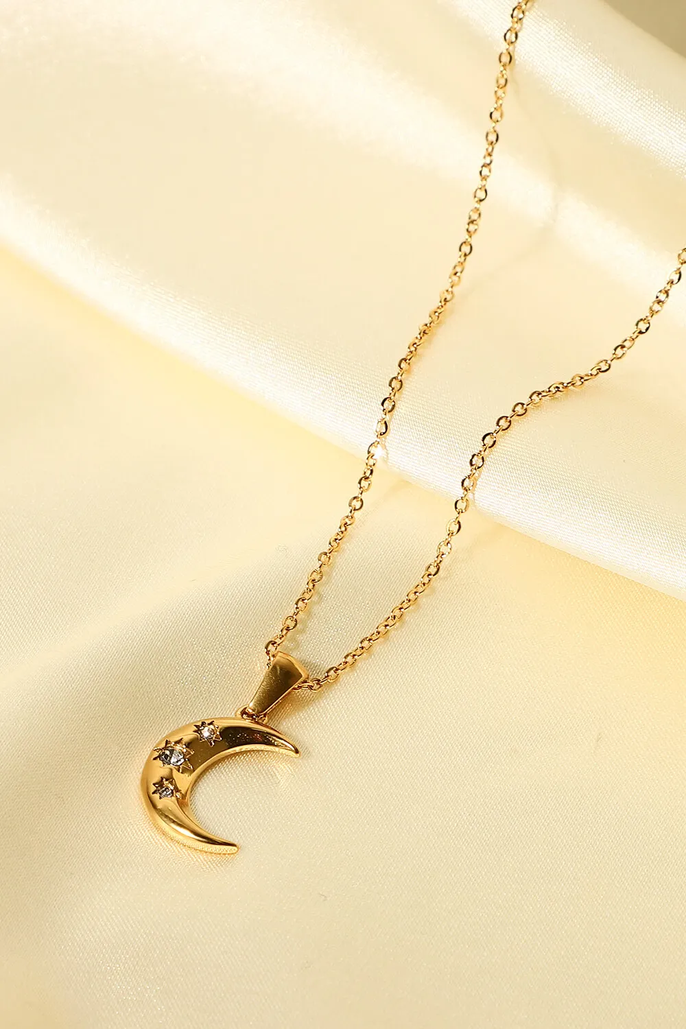 18K Gold Plated Inlaid Zircon Moon Pendant Necklace, image 7