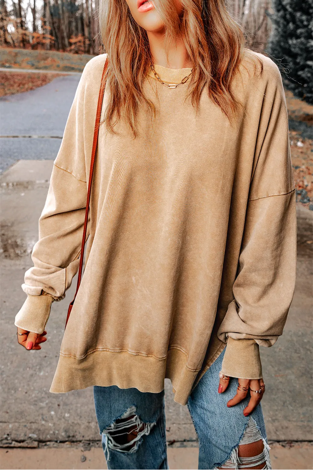 Dropped Shoulder Round Neck Long Sleeve Blouse, image 11