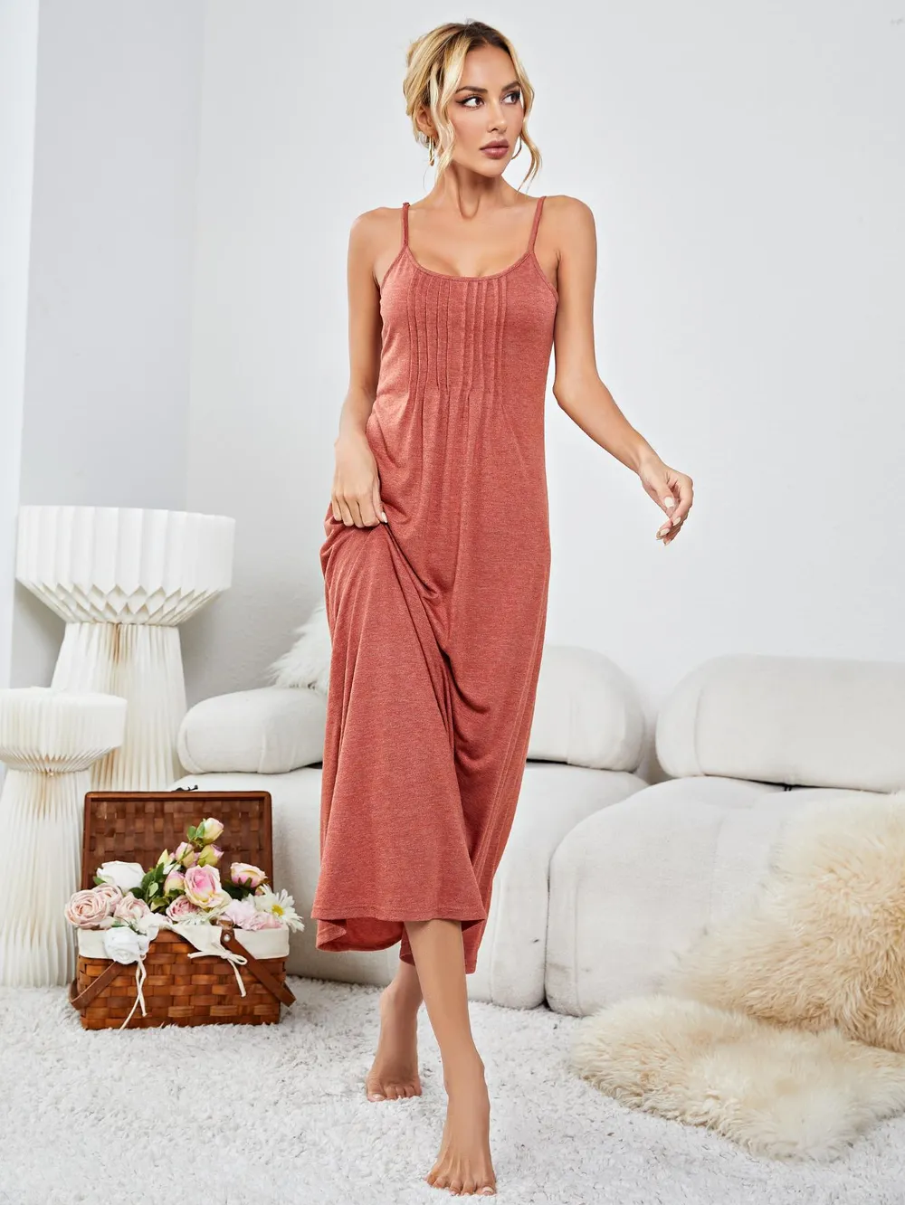 Scoop Neck Spaghetti Strap Night Dress, image 3