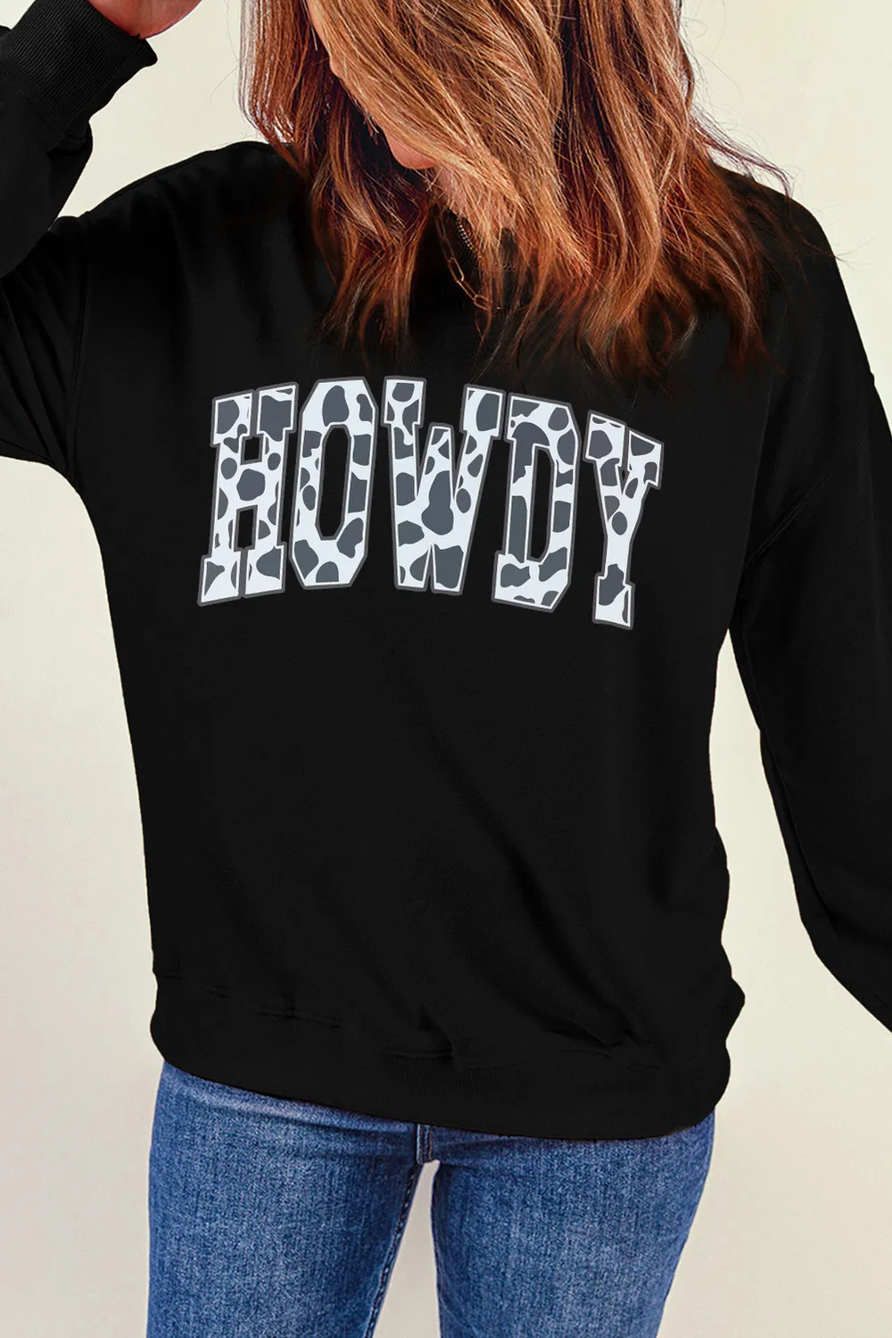 Round Neck Long Sleeve Howdy Graphic Sweatshirt, image 5