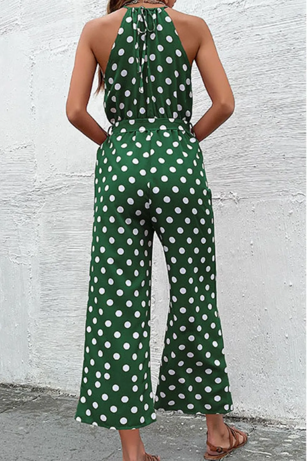 Polka Dot Grecian Wide Leg Jumpsuit, image 8