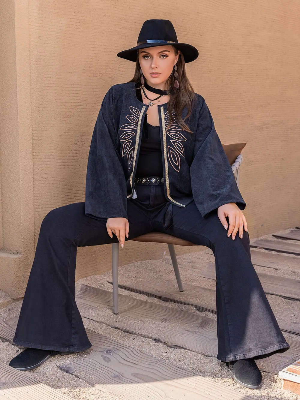 Plus Size Embroidered Open Front Jacket, image 6