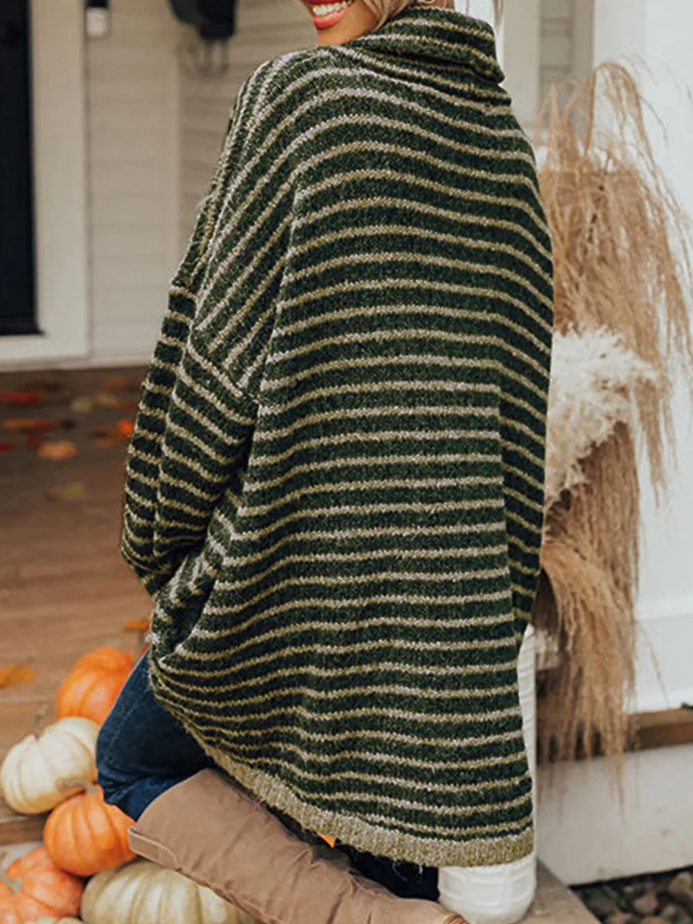 Striped Turtleneck Sweater with Pockets, image 9